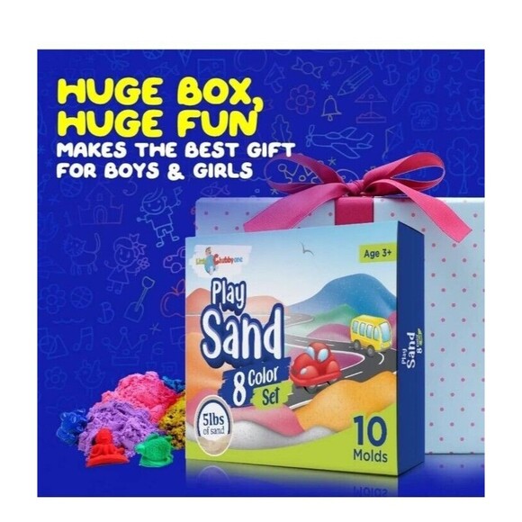 LITTLE CHUBBY ONE 8 Color Kids Play Sand Set 5 Lbs of Sand 10 Molds Non-Toxic - Picture 4 of 11